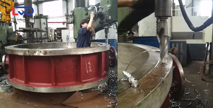 上海客戶訂購雙偏心硬密封電動法蘭蝶閥<生產實況